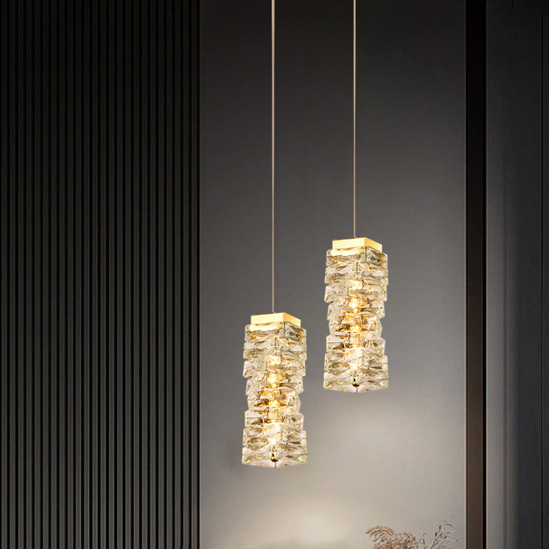Contemporary Luxury Irregular Rectangular Stainless Steel Crystal LED Pendant Light For Living Room