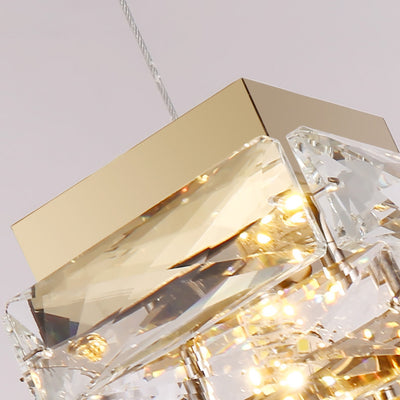 Contemporary Luxury Irregular Rectangular Stainless Steel Crystal LED Pendant Light For Living Room