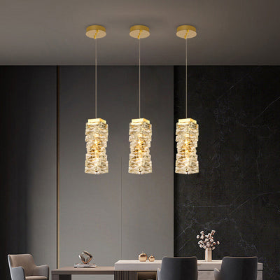 Contemporary Luxury Irregular Rectangular Stainless Steel Crystal LED Pendant Light For Living Room