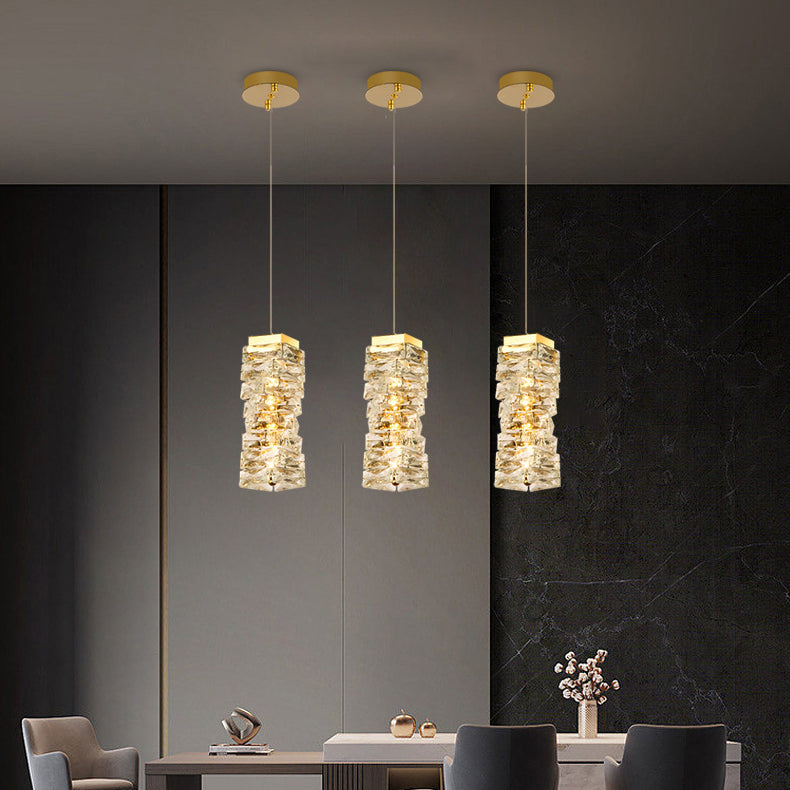 Contemporary Luxury Irregular Rectangular Stainless Steel Crystal LED Pendant Light For Living Room