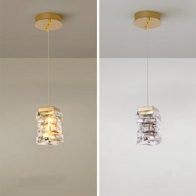 Contemporary Luxury Irregular Rectangular Stainless Steel Crystal LED Pendant Light For Living Room