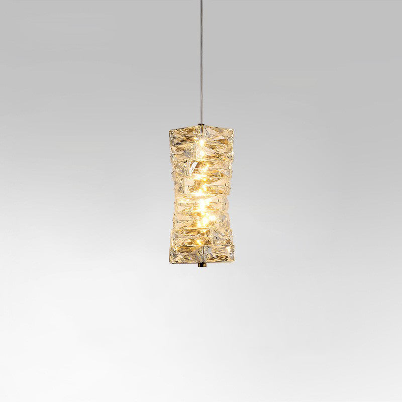 Contemporary Luxury Irregular Rectangular Stainless Steel Crystal LED Pendant Light For Living Room