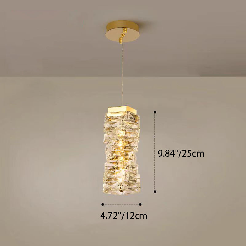 Contemporary Luxury Irregular Rectangular Stainless Steel Crystal LED Pendant Light For Living Room