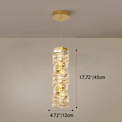 Contemporary Luxury Irregular Rectangular Stainless Steel Crystal LED Pendant Light For Living Room