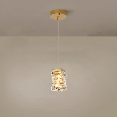 Contemporary Luxury Irregular Rectangular Stainless Steel Crystal LED Pendant Light For Living Room