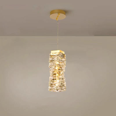 Contemporary Luxury Irregular Rectangular Stainless Steel Crystal LED Pendant Light For Living Room