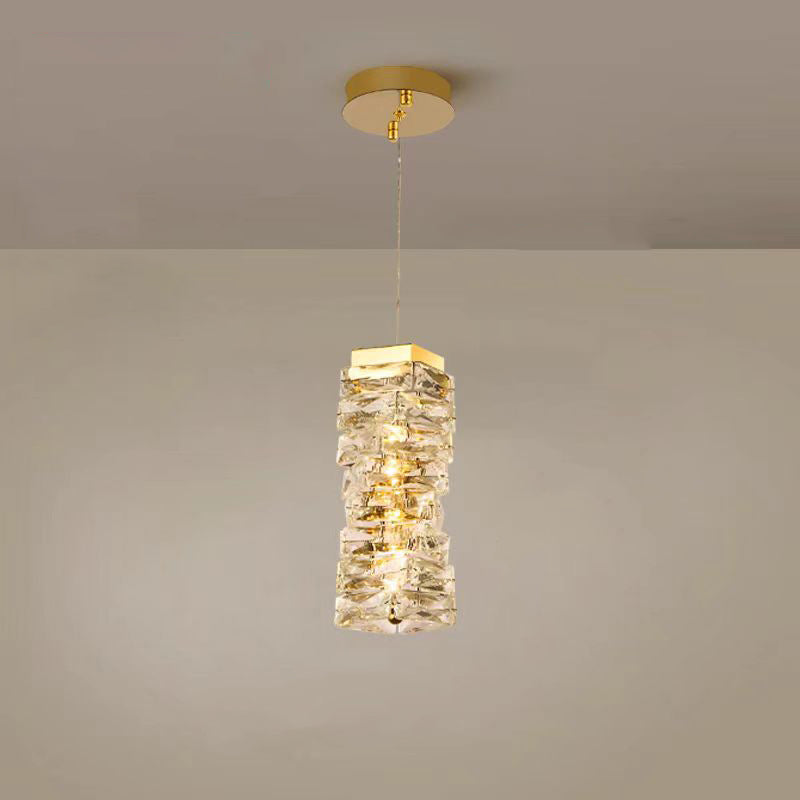Contemporary Luxury Irregular Rectangular Stainless Steel Crystal LED Pendant Light For Living Room