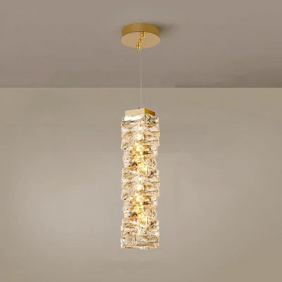 Contemporary Luxury Irregular Rectangular Stainless Steel Crystal LED Pendant Light For Living Room