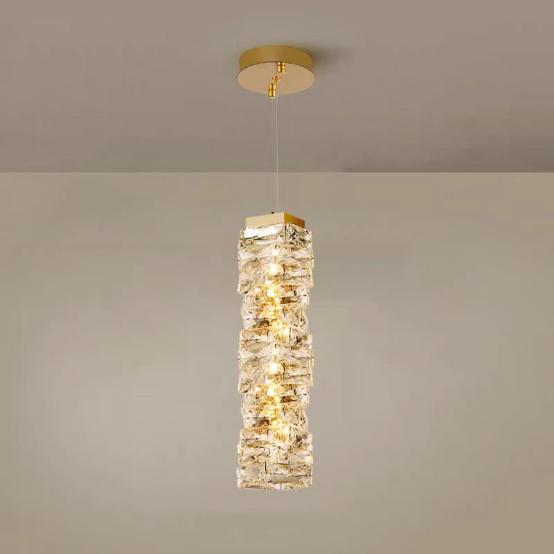 Contemporary Luxury Irregular Rectangular Stainless Steel Crystal LED Pendant Light For Living Room