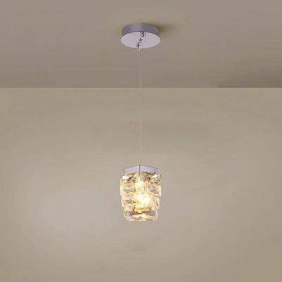 Contemporary Luxury Irregular Rectangular Stainless Steel Crystal LED Pendant Light For Living Room