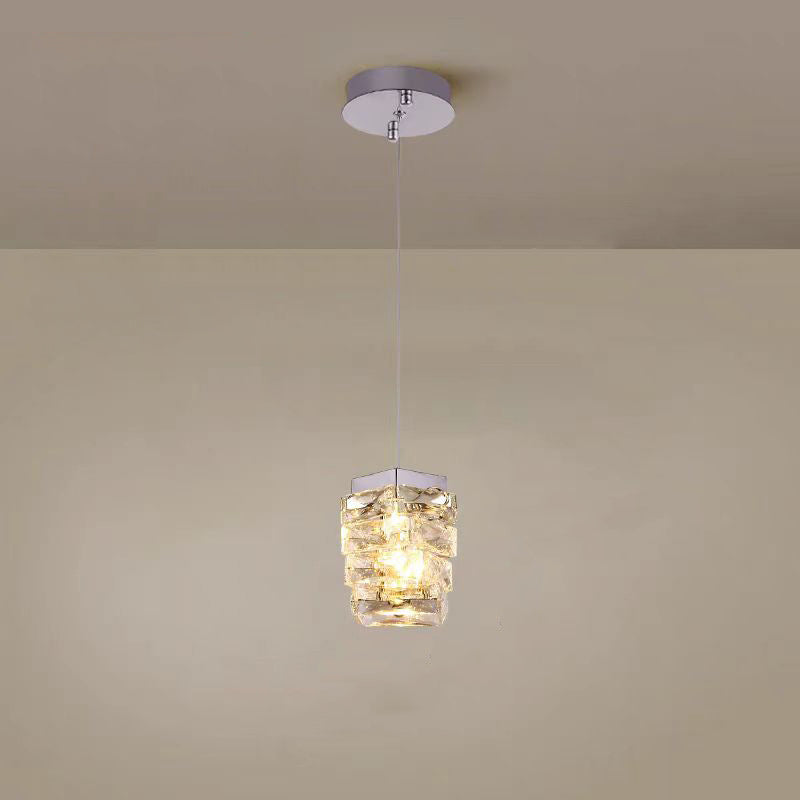 Contemporary Luxury Irregular Rectangular Stainless Steel Crystal LED Pendant Light For Living Room