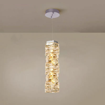 Contemporary Luxury Irregular Rectangular Stainless Steel Crystal LED Pendant Light For Living Room