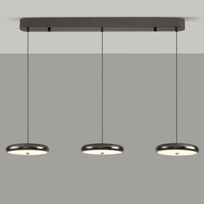 Zeitgenössischer nordischer runder Frisbee-förmiger Hardware-Acryl-LED-Insel-Licht-Kronleuchter für das Esszimmer 