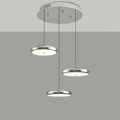 Zeitgenössischer nordischer runder Frisbee-förmiger Hardware-Acryl-LED-Insel-Licht-Kronleuchter für das Esszimmer 