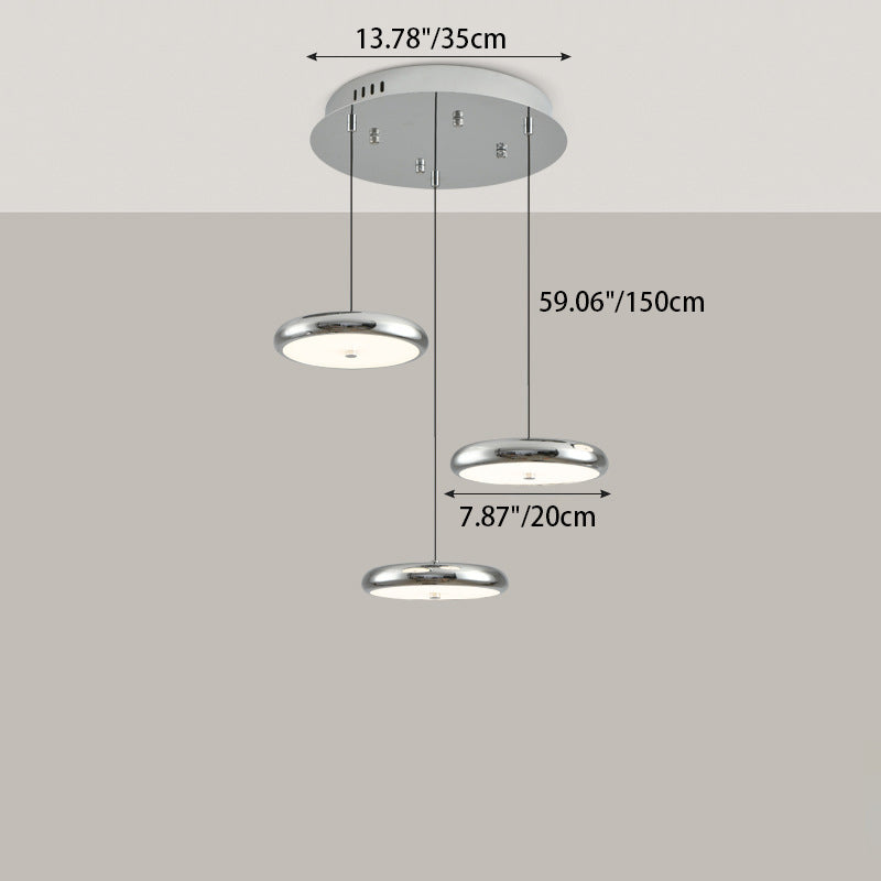 Zeitgenössischer nordischer runder Frisbee-förmiger Hardware-Acryl-LED-Insel-Licht-Kronleuchter für das Esszimmer 