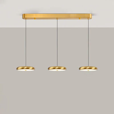 Zeitgenössischer nordischer runder Frisbee-förmiger Hardware-Acryl-LED-Insel-Licht-Kronleuchter für das Esszimmer 