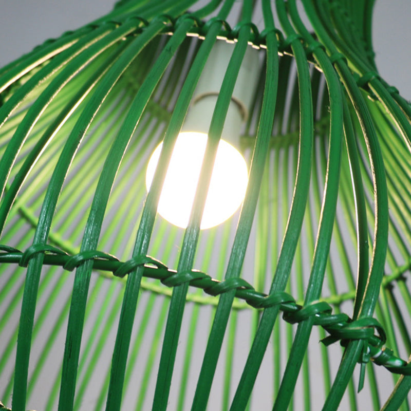Lámpara colgante contemporánea creativa de hierro y ratán con forma de calabaza redonda de 1 luz para sala de estar 