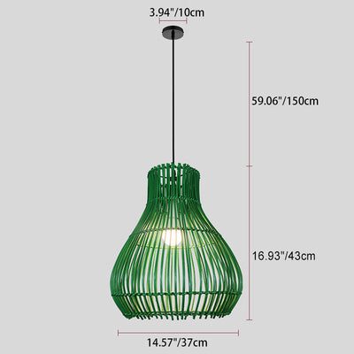 Lámpara colgante contemporánea creativa de hierro y ratán con forma de calabaza redonda de 1 luz para sala de estar 