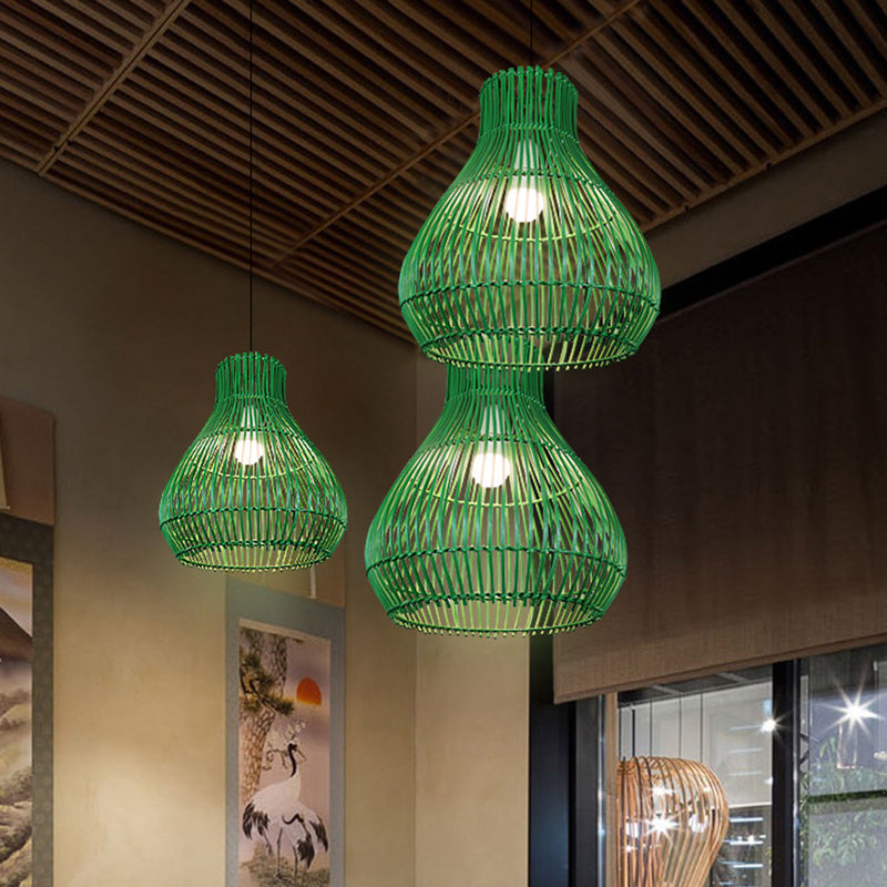 Lámpara colgante contemporánea creativa de hierro y ratán con forma de calabaza redonda de 1 luz para sala de estar 