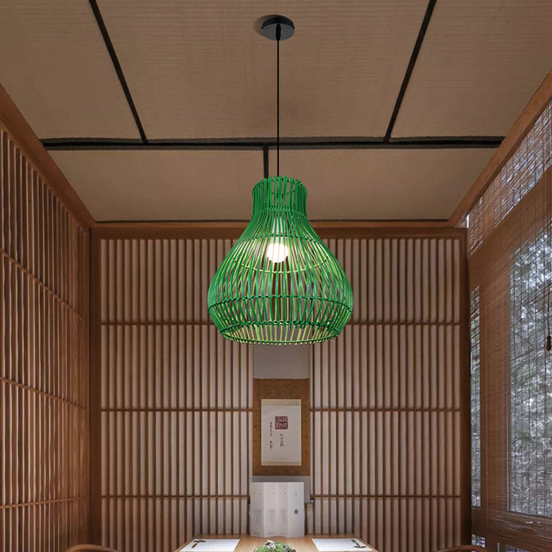 Lámpara colgante contemporánea creativa de hierro y ratán con forma de calabaza redonda de 1 luz para sala de estar 