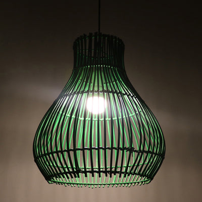 Lámpara colgante contemporánea creativa de hierro y ratán con forma de calabaza redonda de 1 luz para sala de estar 