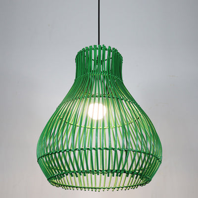 Lámpara colgante contemporánea creativa de hierro y ratán con forma de calabaza redonda de 1 luz para sala de estar 