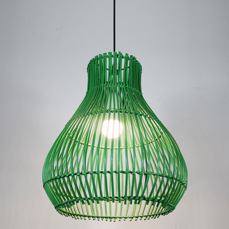 Lámpara colgante contemporánea creativa de hierro y ratán con forma de calabaza redonda de 1 luz para sala de estar 