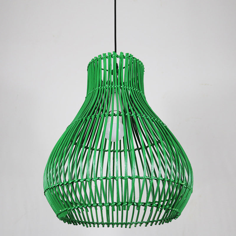 Lámpara colgante contemporánea creativa de hierro y ratán con forma de calabaza redonda de 1 luz para sala de estar 