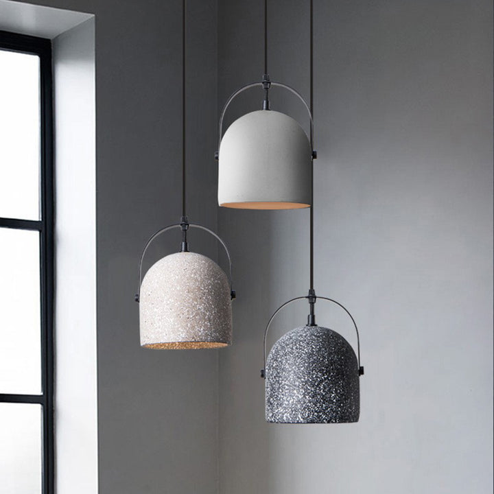 Contemporary Industrial Cylindrical Round Iron Cement Shade 1-Light Pendant Light For Living Room