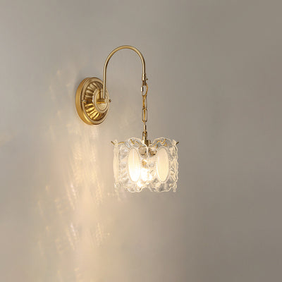 Lámpara de pared de 1 luz de hierro con pantalla de vidrio en forma de concha de hoja de flor redonda curva francesa tradicional para sala de estar 