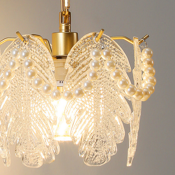 Traditional French Curved Pole Round Flower Leaf Shell Shape Glass Shade Iron 1-Light Wall Sconce Lamp For Living Room
