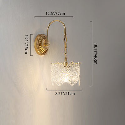 Lámpara de pared de 1 luz de hierro con pantalla de vidrio en forma de concha de hoja de flor redonda curva francesa tradicional para sala de estar 