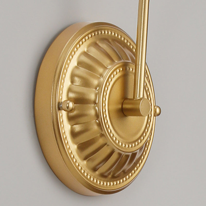 Lámpara de pared de 1 luz de hierro con pantalla de vidrio en forma de concha de hoja de flor redonda curva francesa tradicional para sala de estar 
