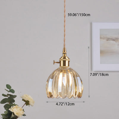 Suspension à 1 lumière en laiton et fer avec abat-jour en verre rond contemporain nordique pour salon 