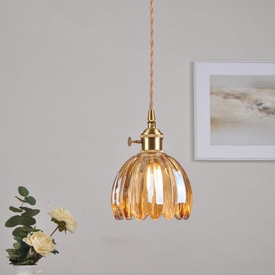 Suspension à 1 lumière en laiton et fer avec abat-jour en verre rond contemporain nordique pour salon 