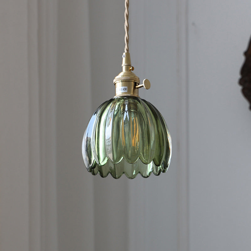 Suspension à 1 lumière en laiton et fer avec abat-jour en verre rond contemporain nordique pour salon 