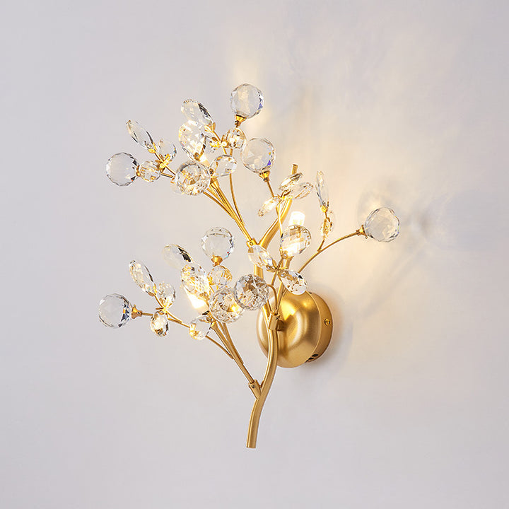 Traditional European Tree Branch Iron Crystal Glass 2/3 Light Wall Sconce Lamp For Living Room