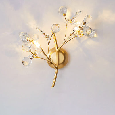 Traditional European Tree Branch Iron Crystal Glass 2/3 Light Wall Sconce Lamp For Living Room