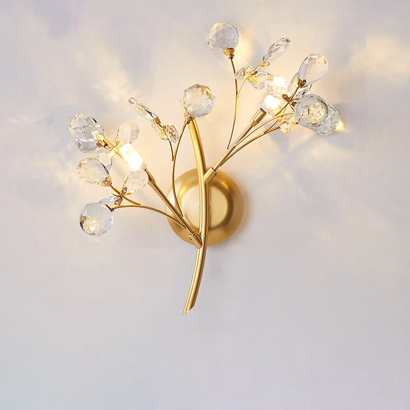 Traditional European Tree Branch Iron Crystal Glass 2/3 Light Wall Sconce Lamp For Living Room