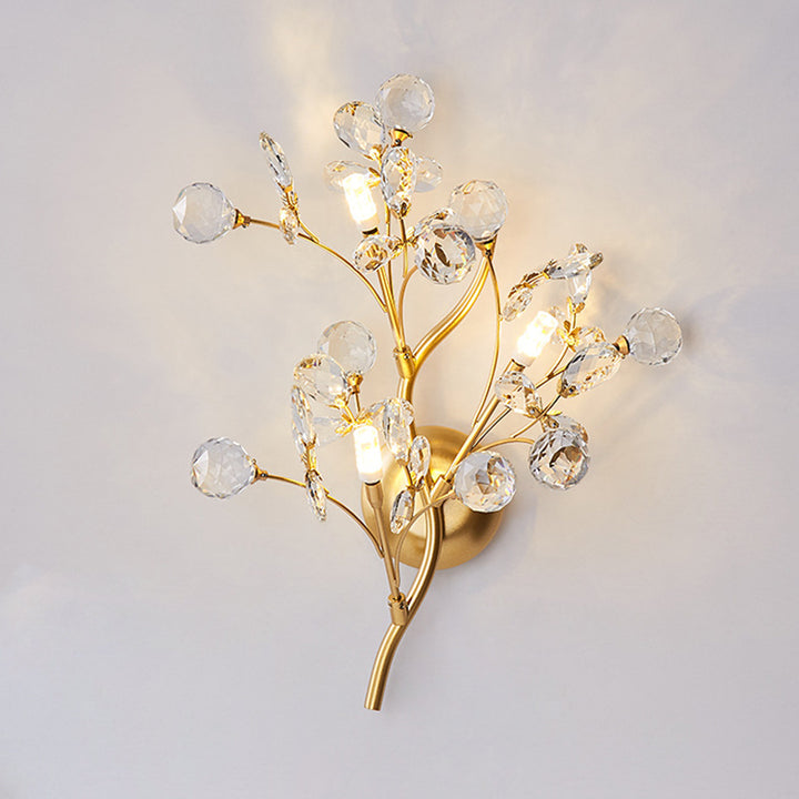 Traditionelle europäische Baumzweig-Eisen-Kristall-Glas 2/3 Licht Wandleuchte für Wohnzimmer 