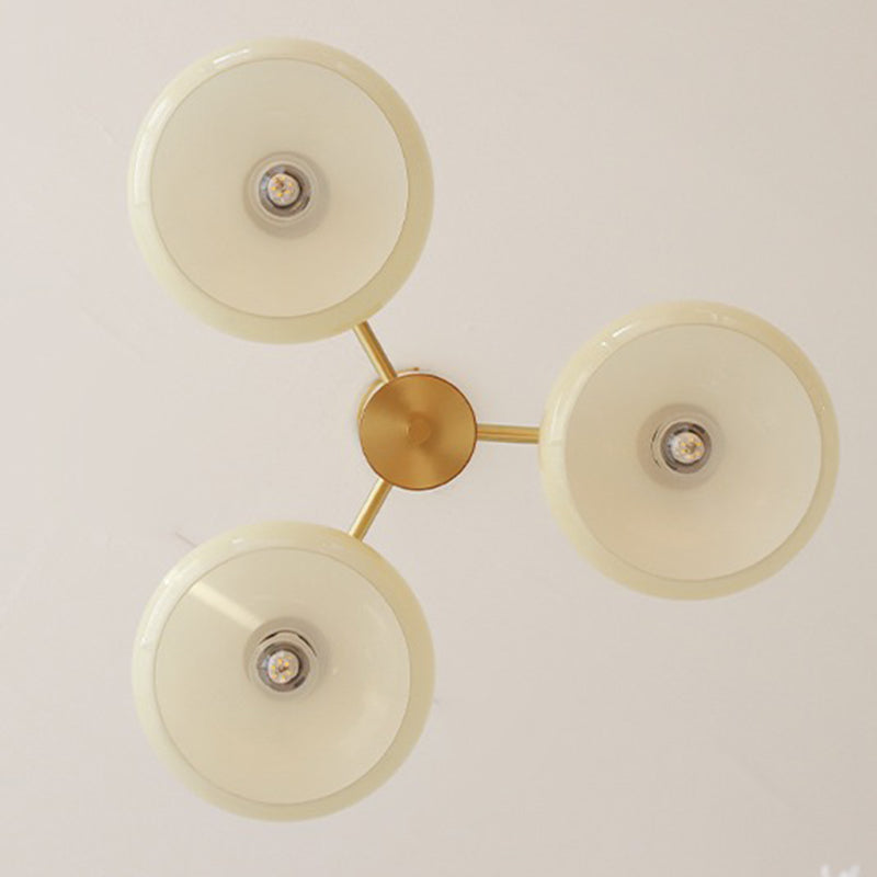 Zeitgenössischer nordischer Cremezweig Ovaler Glasschirm Eisen-Holz-Rahmen 3/5 Licht Kronleuchter für Wohnzimmer 
