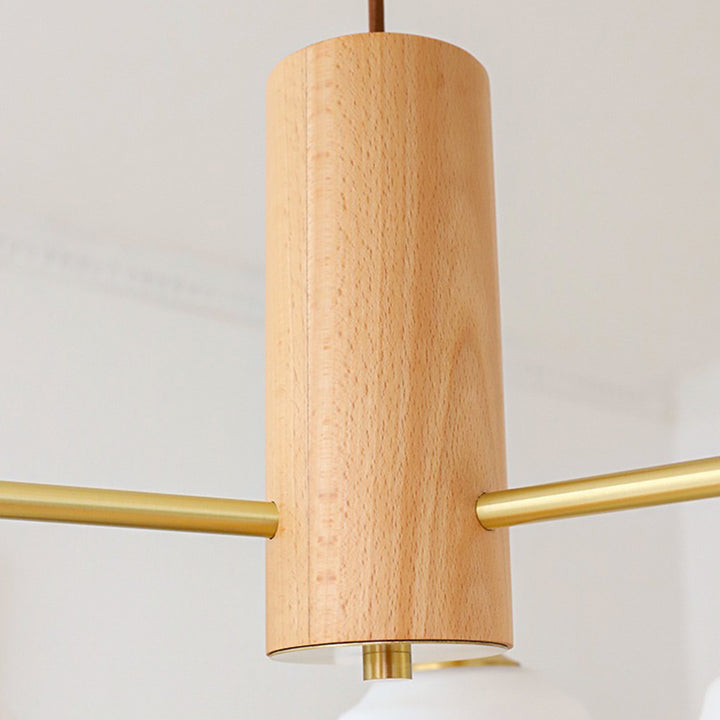 Zeitgenössischer nordischer Cremezweig Ovaler Glasschirm Eisen-Holz-Rahmen 3/5 Licht Kronleuchter für Wohnzimmer 