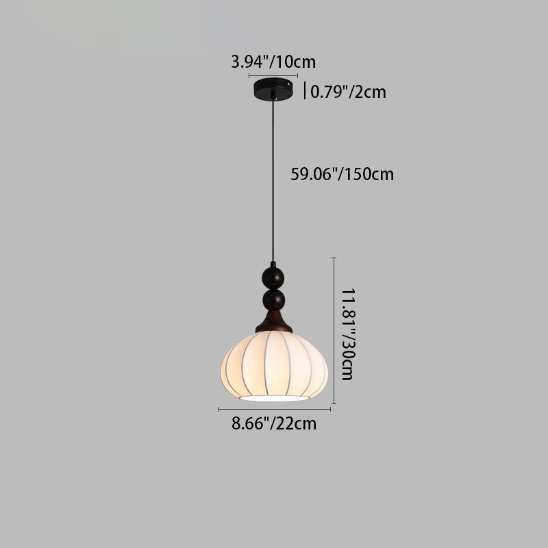 Lustre suspendu traditionnel vintage à une lumière avec abat-jour en soie en forme de boule ronde et perles, en bois et fer, pour salon 