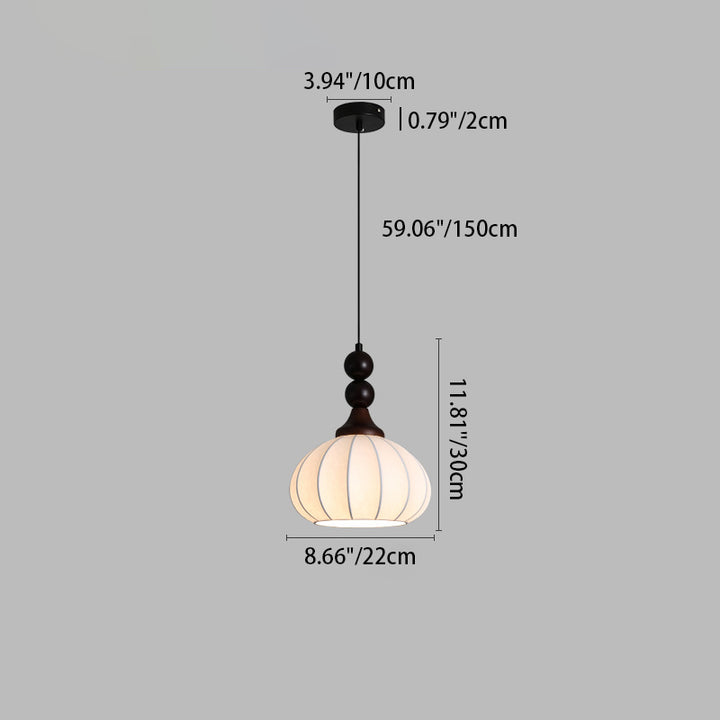 Lustre suspendu traditionnel vintage à une lumière avec abat-jour en soie en forme de boule ronde et perles, en bois et fer, pour salon 