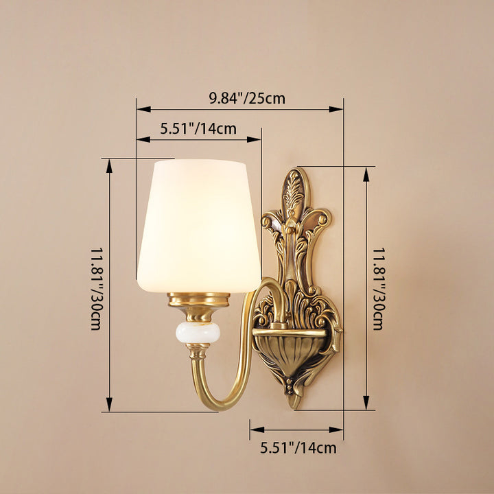Applique murale en laiton sculpté avec verre en forme de coupe ronde européenne traditionnelle, 1/2 lumière, pour salon 