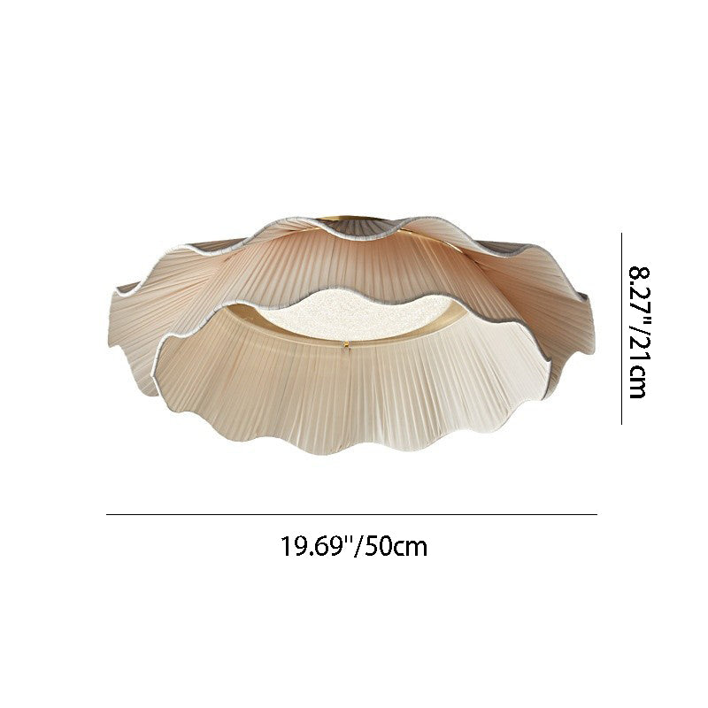 Luz de techo LED montada al ras con pantalla de tela hecha a mano de pétalos de capas dobles redondas nórdicas contemporáneas de cobre completo para dormitorio 