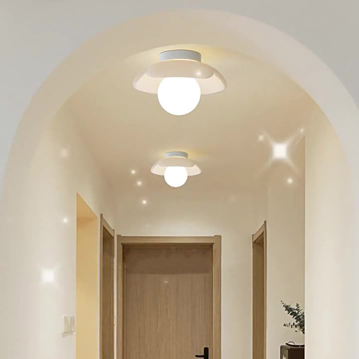 Moderne minimalistische Blumen-Globus-Harz-Schirm Eisen 1-Licht halb bündig montierte Deckenleuchte für das Wohnzimmer 