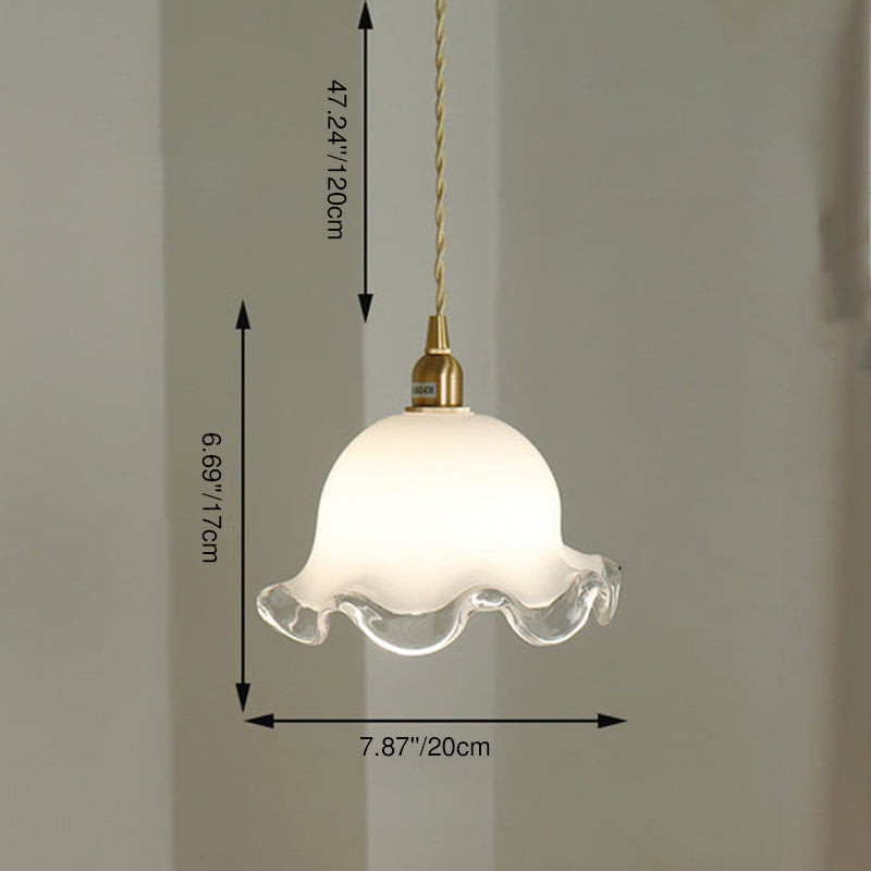 Traditionelle französische Blumen-Glas-Schirm Messing 1-Licht Pendelleuchte für Wohnzimmer 