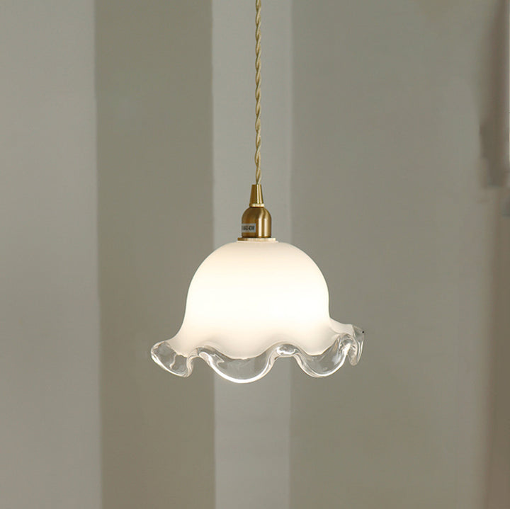 Pantalla de Vidrio de Flor Tradicional Francesa de Latón Lámpara Colgante de 1 Luz para Sala de Estar 