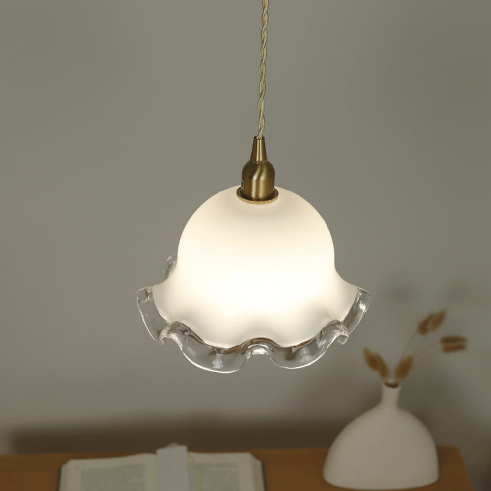 Traditionelle französische Blumen-Glas-Schirm Messing 1-Licht Pendelleuchte für Wohnzimmer 